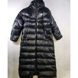 Nike Therma-Fit Long Puffer Coat Womens L Black Full Length Hooded Down Jacket